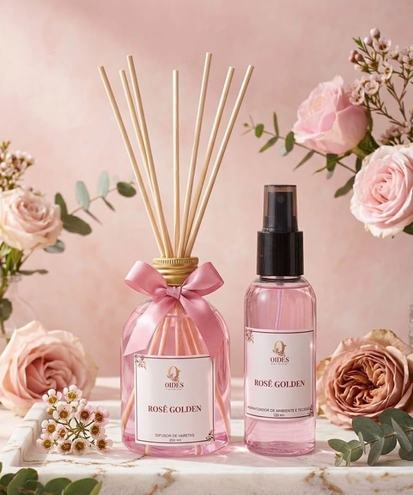 Kit Rosé Golden difusor e aromatizador Oides Aromas